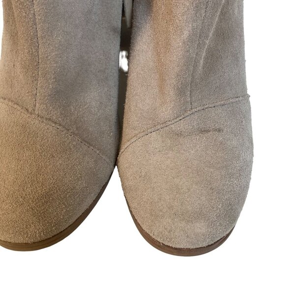 Toms Lunata Beige Suede Ankle Boots Womens 7.5 Stacked 3" Heel Side Zip - Picture 3 of 11